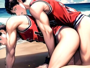 Joueurs de basket-ball gays Animation sexuelle sur la plage Dessin