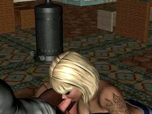 Une blonde chaude en 3D suce une bite et se fait baiser fort. Une
