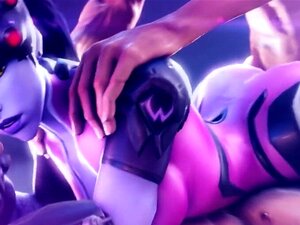 Pharah aux gros seins fait une branlette espagnole et Dva prend une