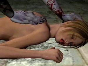 Blonde cartoon en 3D se fait baiser dur par un zombie